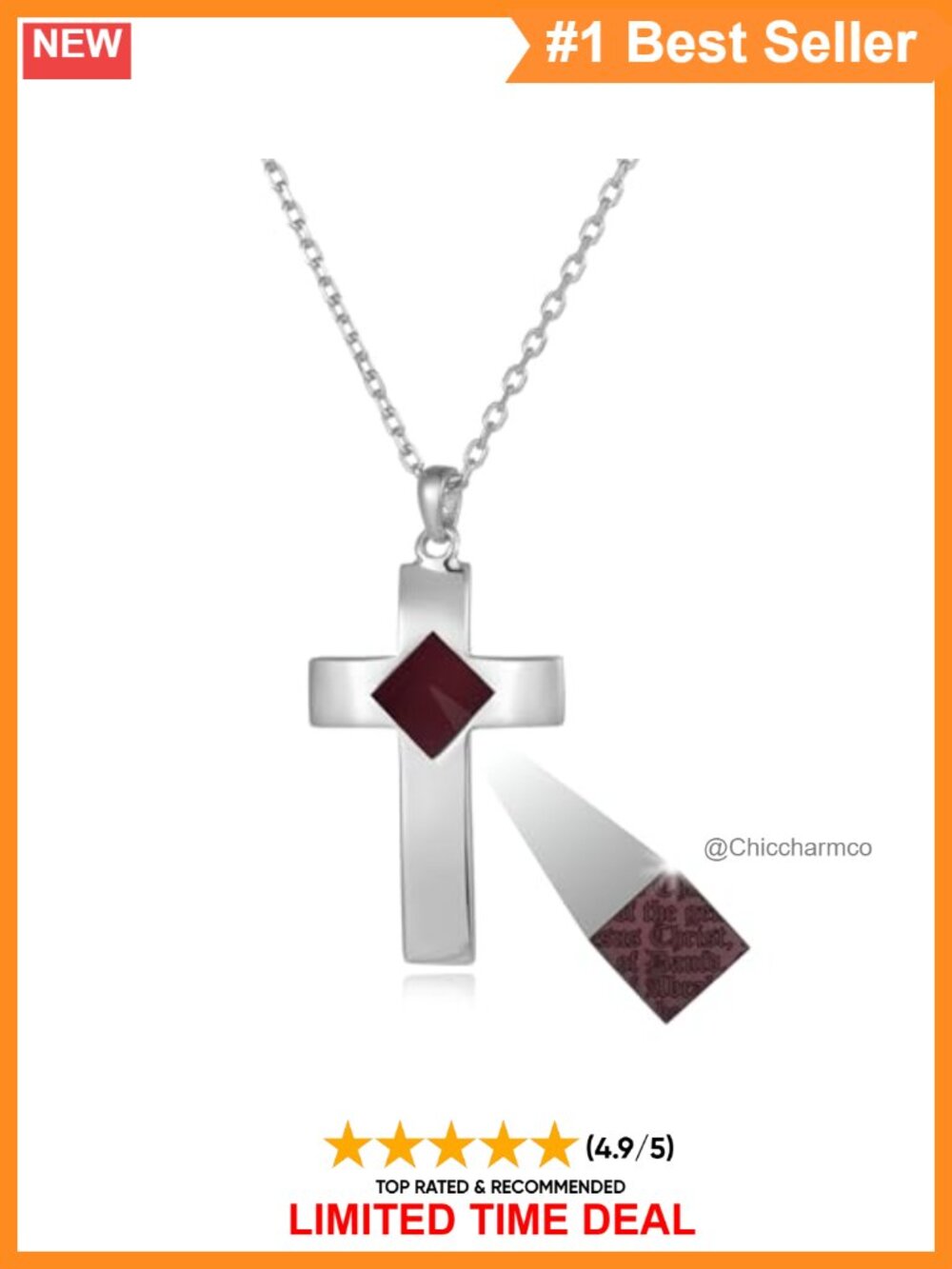 Sterling Silver Platinum Plated Cross Necklace KJV New Testament Engraved
